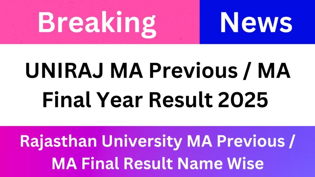 UNIRAJ MA Previous / MA Final Year Result 2025: Rajasthan University MA Previous / MA Final Result Name Wise