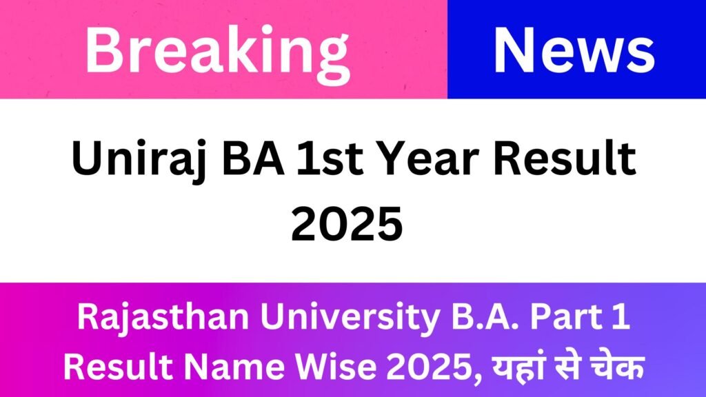 Uniraj BA 1st Year Result 2025: Rajasthan University B.A. Part 1 Result Name Wise 2025